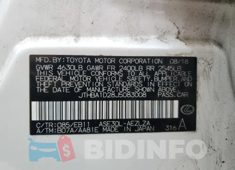 JTHBA1D28J5083008 Photo# 12