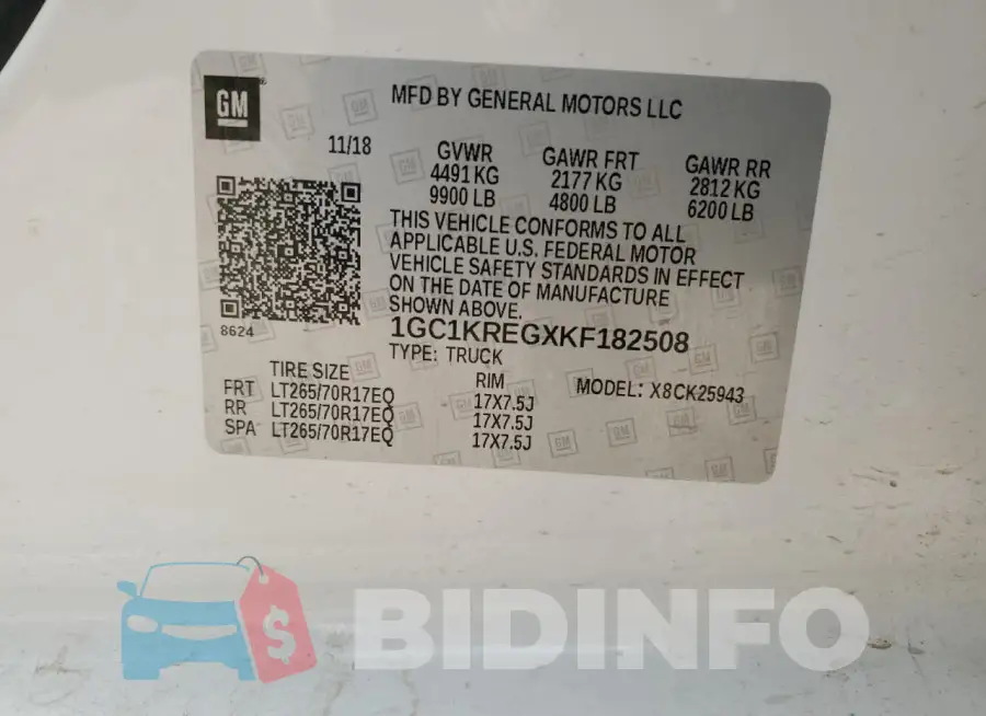1GC1KREGXKF182508 Photo# 12