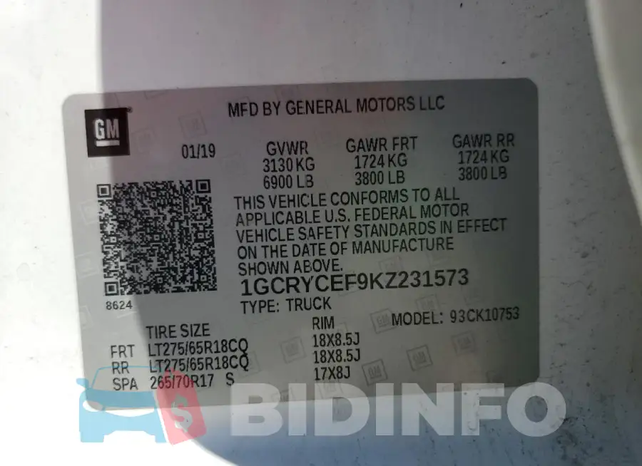 1GCRYCEF9KZ231573 Photo# 12