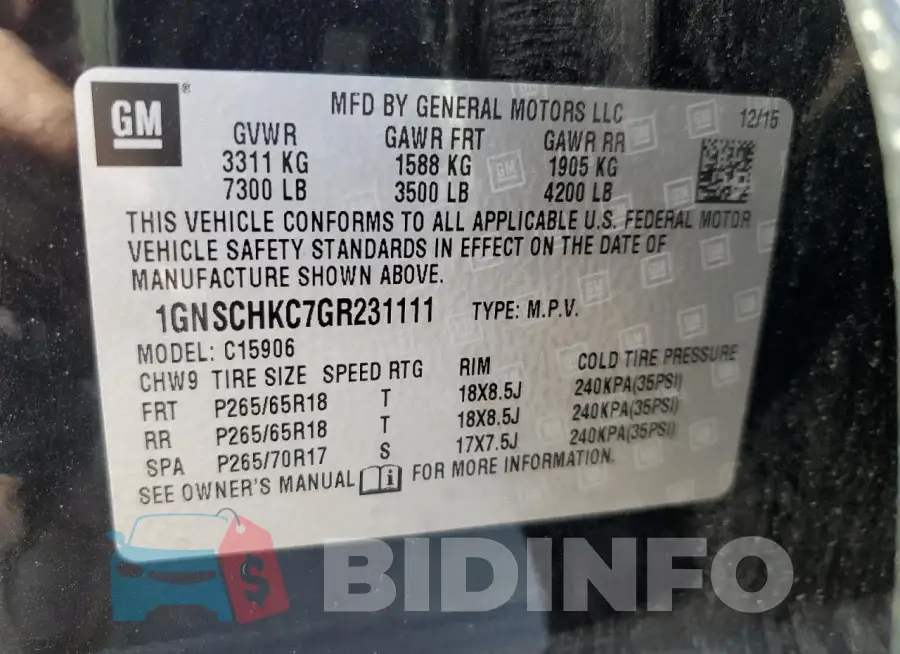 1GNSCHKC7GR231111 Photo# 14