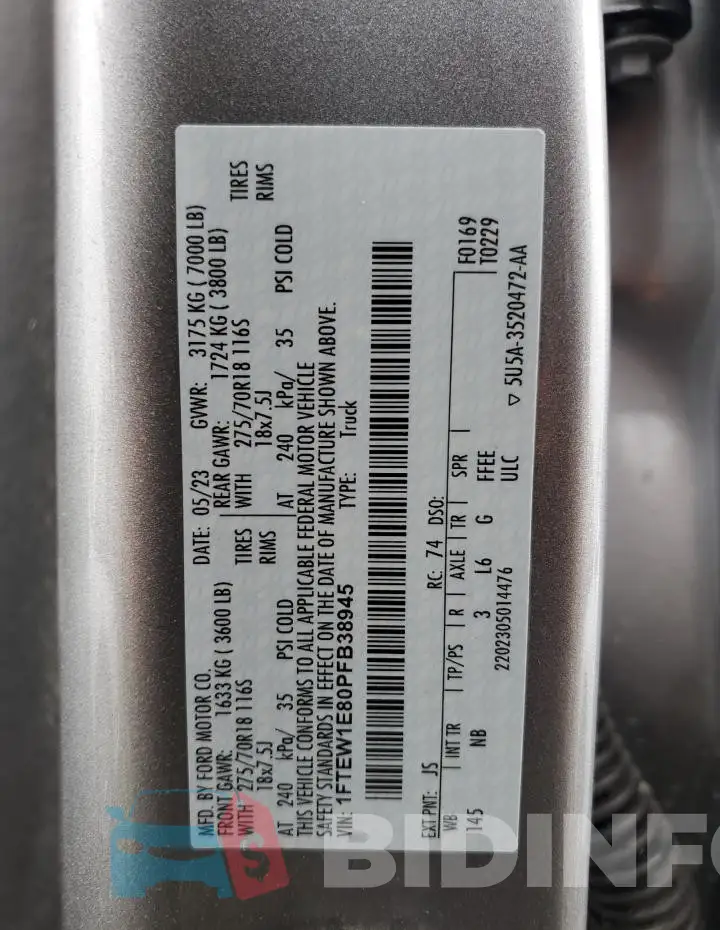 1FTEW1E80PFB38945 Photo# 12