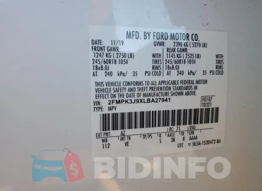 2FMPK3J9XLBA27941 Photo# 14