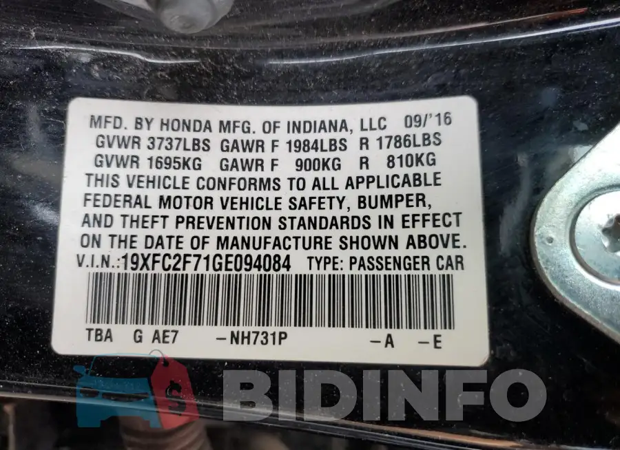 19XFC2F71GE094084 Photo# 13