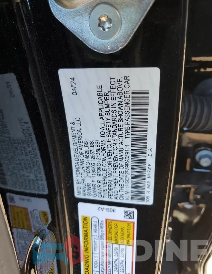 1HGCY2F59RA059111 Photo# 13