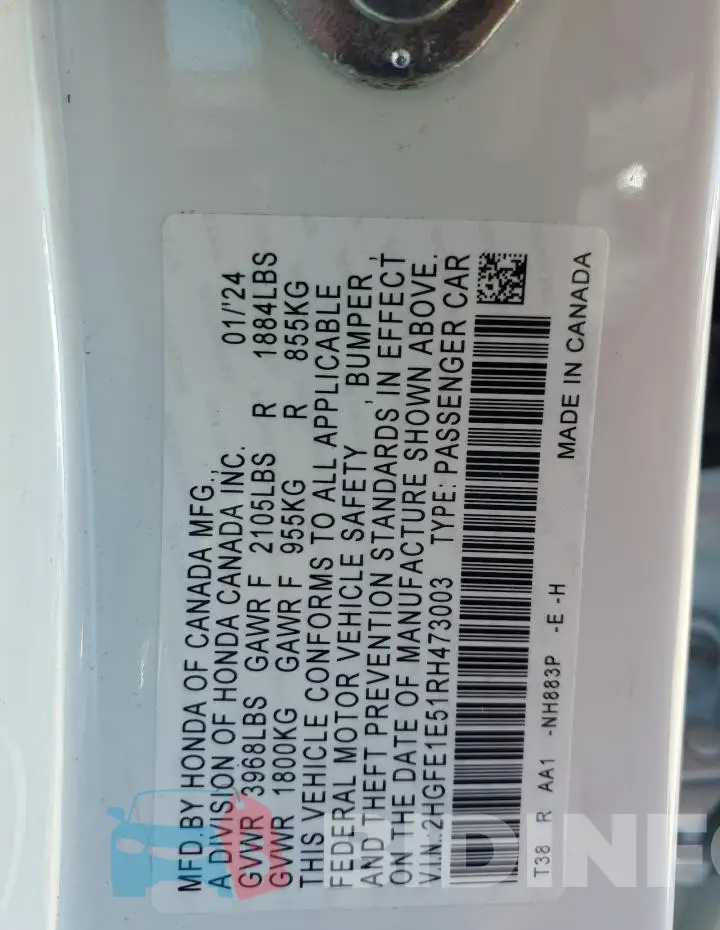 2HGFE1E51RH473003 Photo# 12