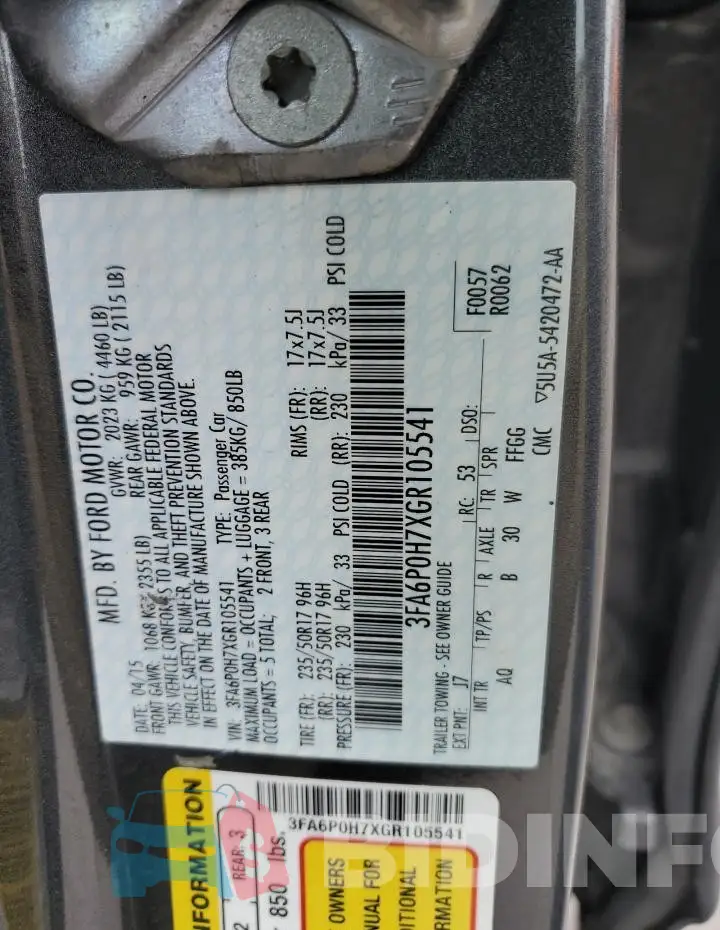 3FA6P0H7XGR105541 Photo# 12
