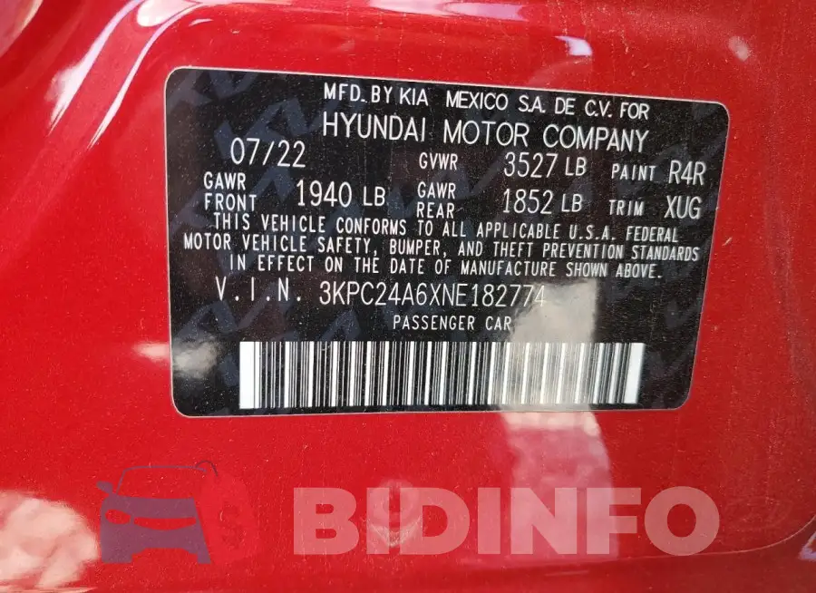 3KPC24A6XNE182774 Photo# 12