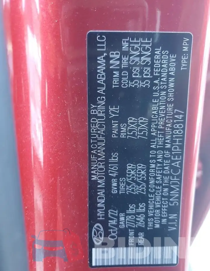 5NMJFCAE1PH188147 Photo# 14