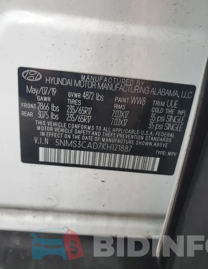 5NMS3CAD7KH121887 Photo# 13