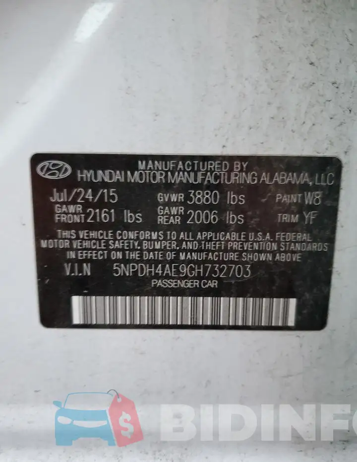 5NPDH4AE9GH732703 Photo# 12