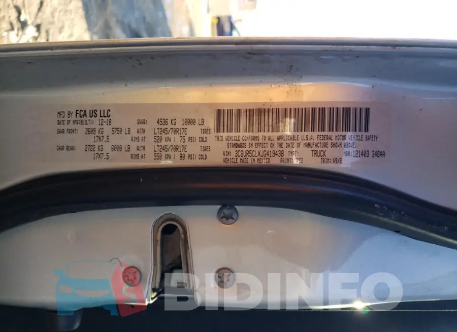 3C6UR5CLXJG419438 Photo# 12