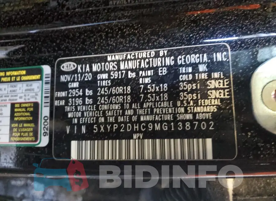 5XYP2DHC9MG138702 Photo# 13