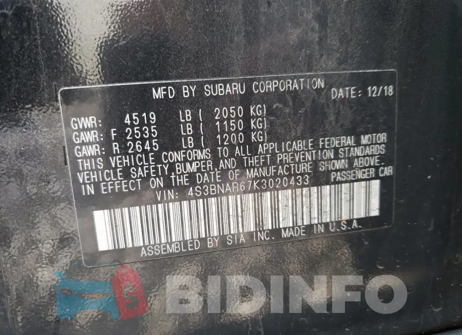 4S3BNAR67K3020433 Photo# 12