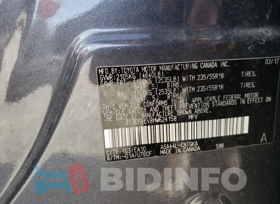 2T3DFREV8HW624158 Photo# 14