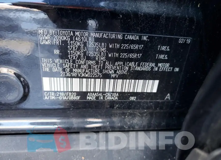 2T3G1RFV3KW022575 Photo# 14