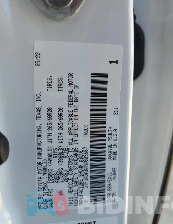 5TFJA5ABXNX009687 Photo# 12