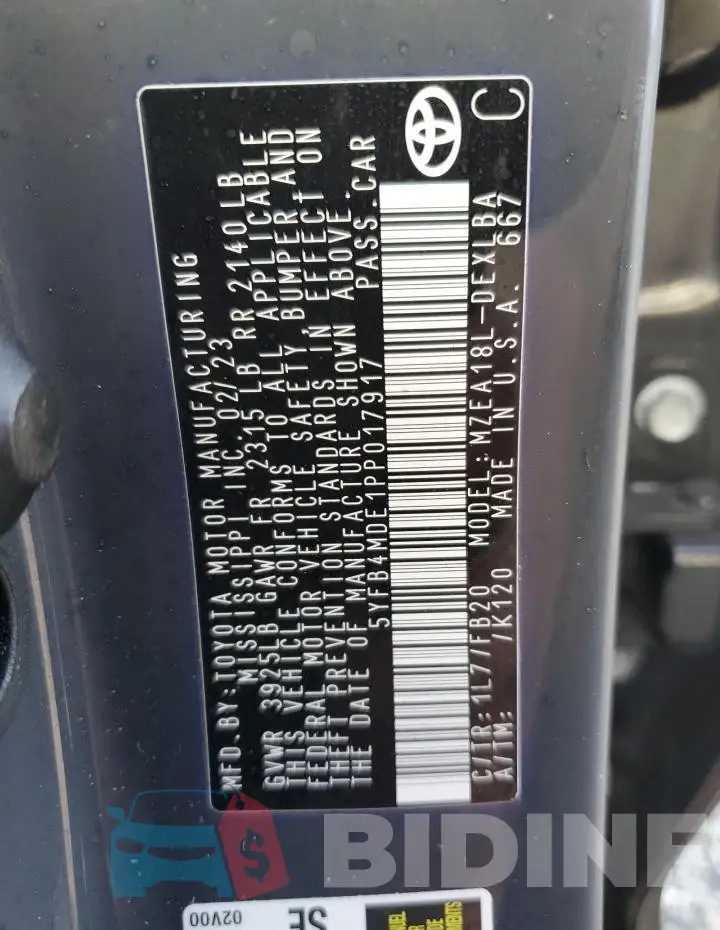 5YFB4MDE1PP017917 Photo# 12