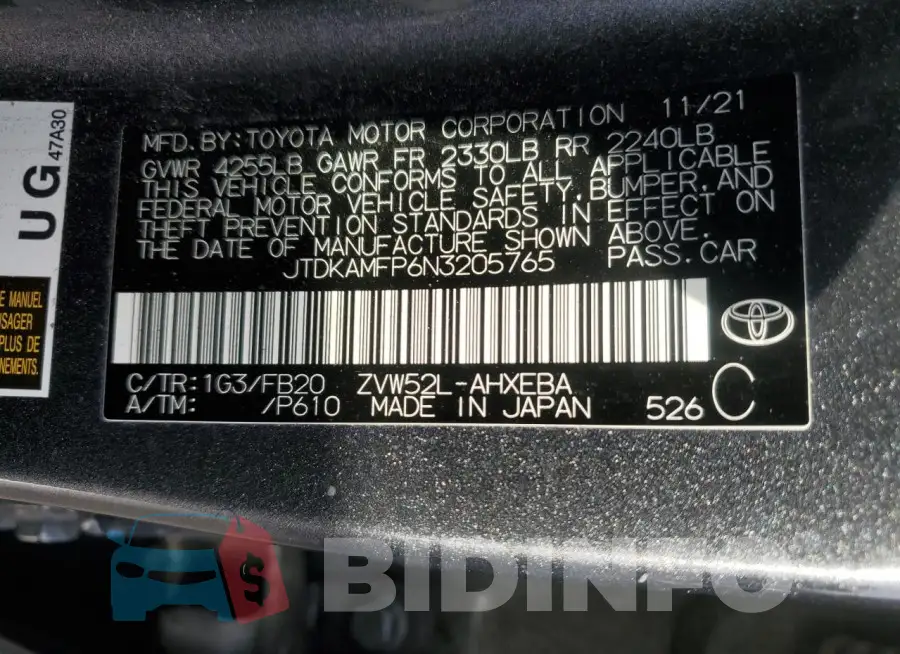 JTDKAMFP6N3205765 Photo# 12