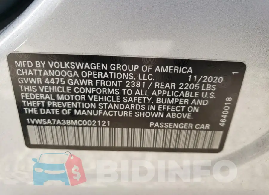 1VWSA7A38MC002121 Photo# 12