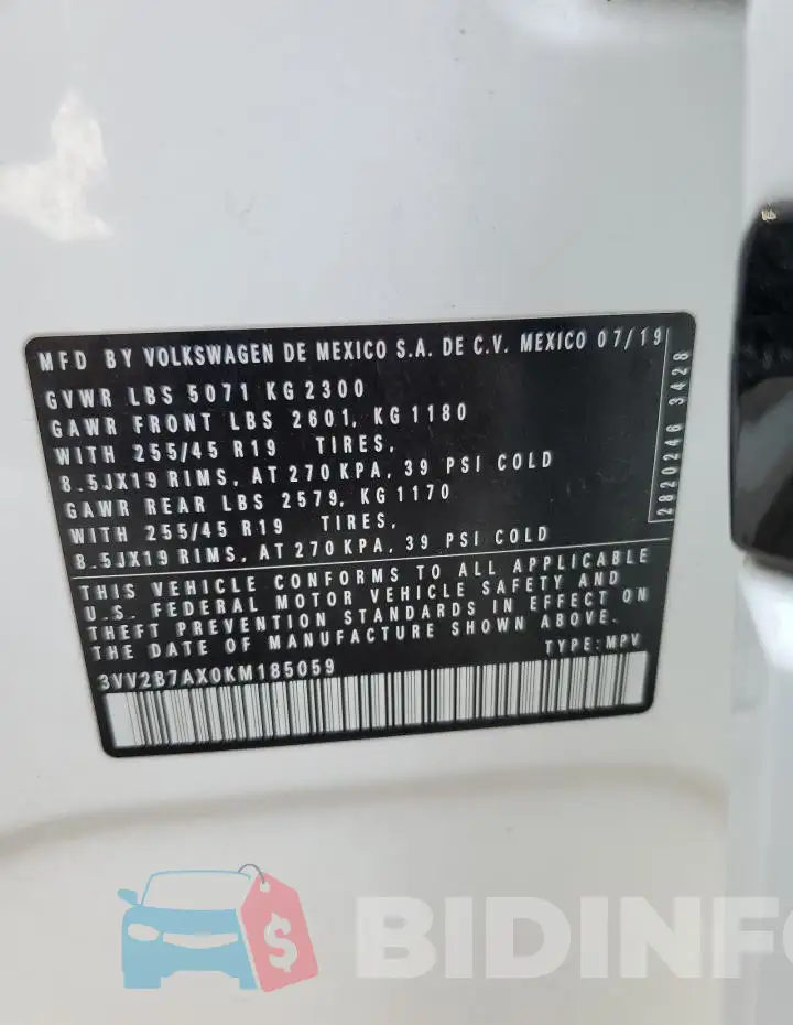 3VV2B7AX0KM185059 Photo# 13