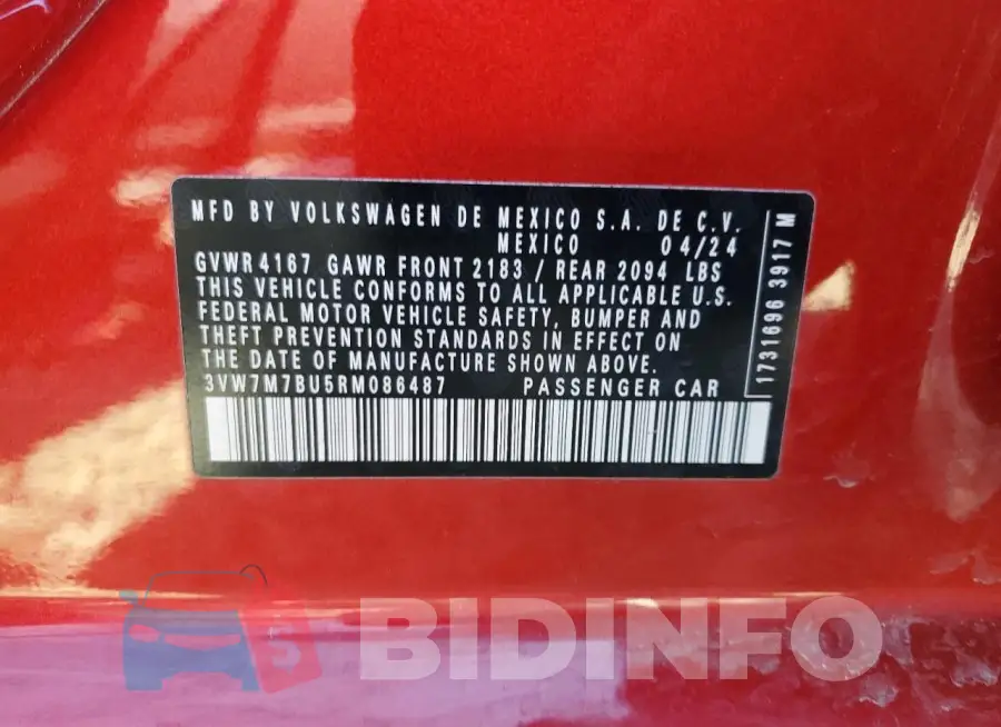 3VW7M7BU5RM086487 Photo# 12