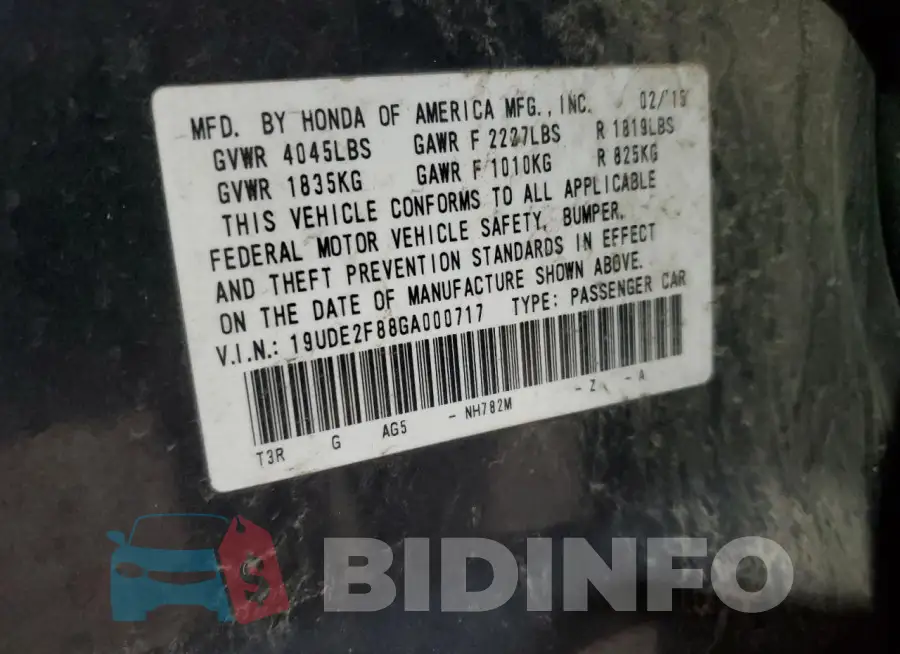 19UDE2F88GA000717 Photo# 12