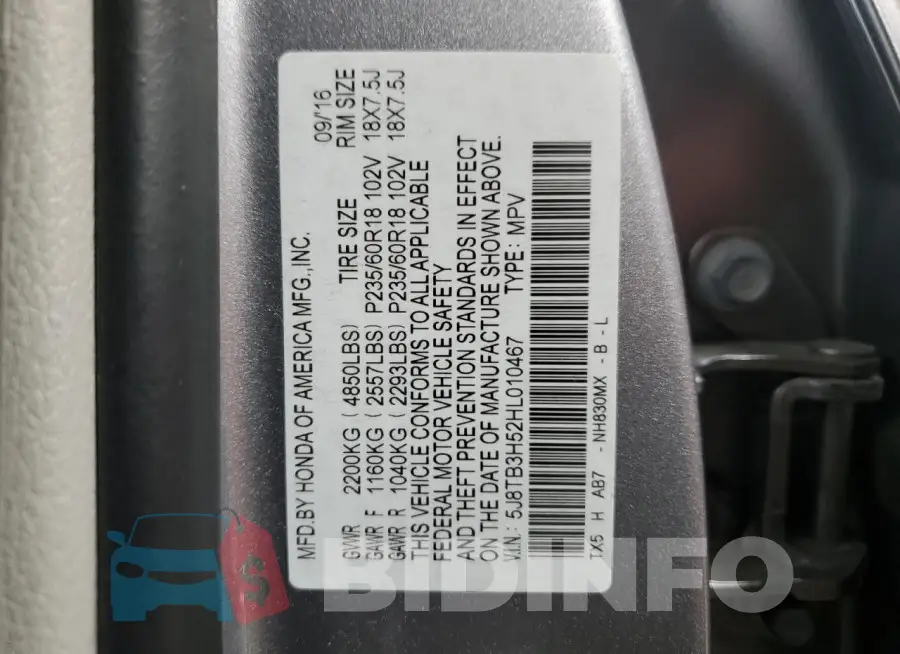 5J8TB3H52HL010467 Photo# 14