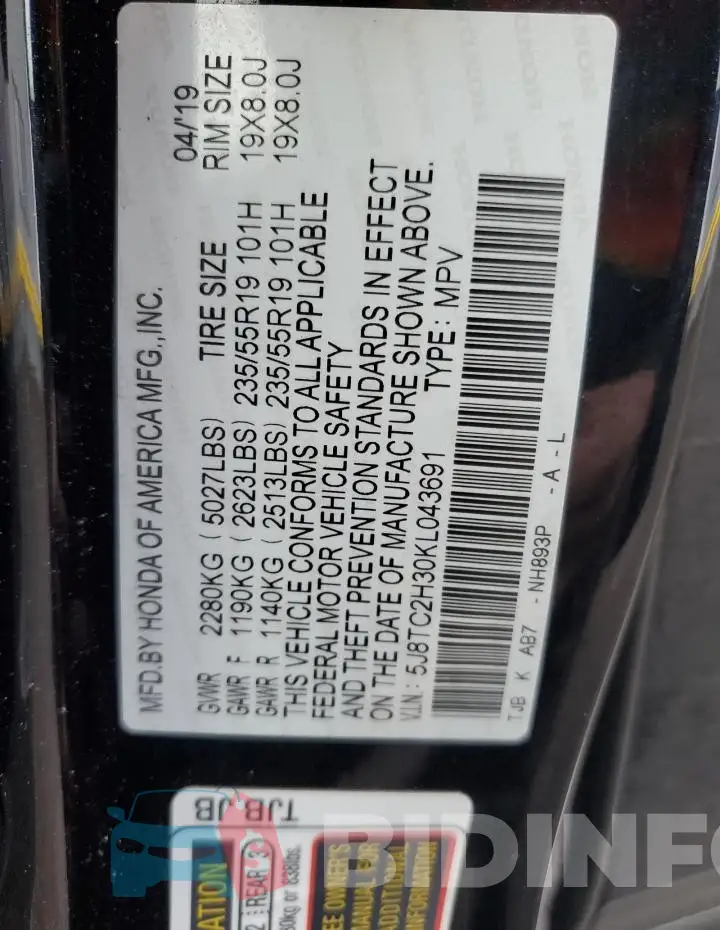 5J8TC2H30KL043691 Photo# 13