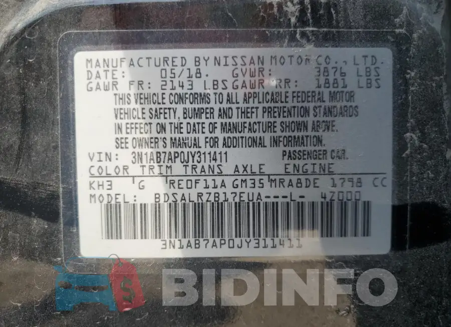 3N1AB7AP0JY311411 Photo# 13