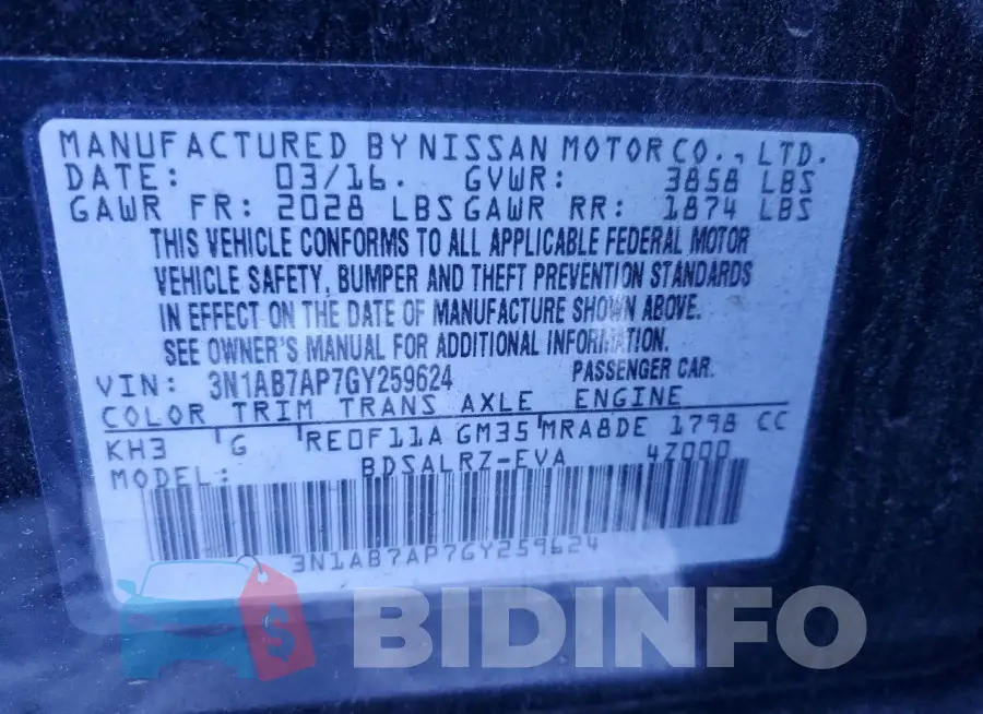 3N1AB7AP7GY259624 Photo# 12