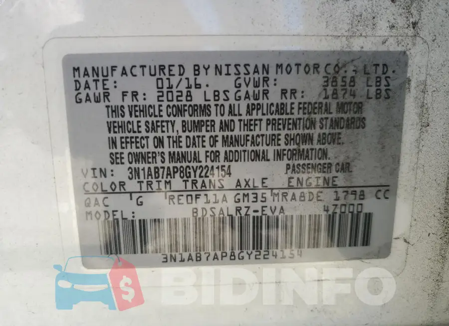 3N1AB7AP8GY224154 Photo# 12