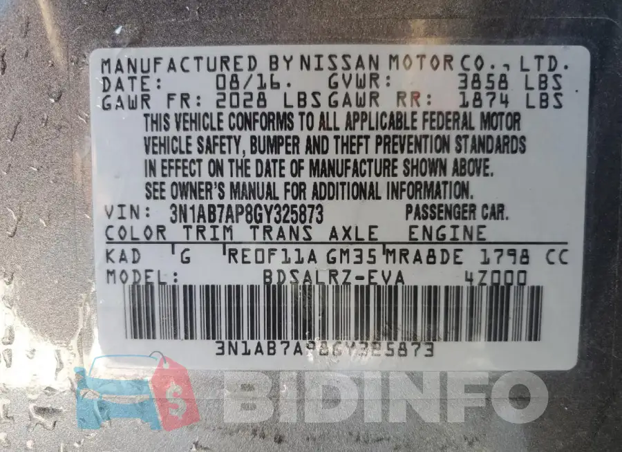 3N1AB7AP8GY325873 Photo# 13
