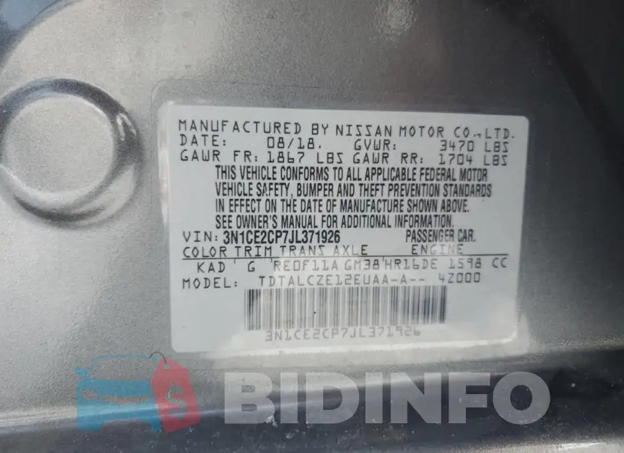 3N1CE2CP7JL371926 Photo# 12