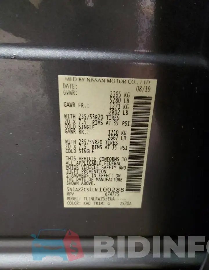 5N1AZ2CS1LN100288 Photo# 13