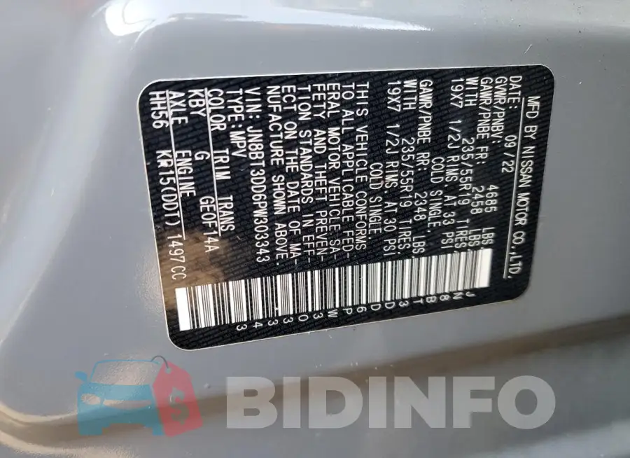 JN8BT3DD6PW303343 Photo# 13