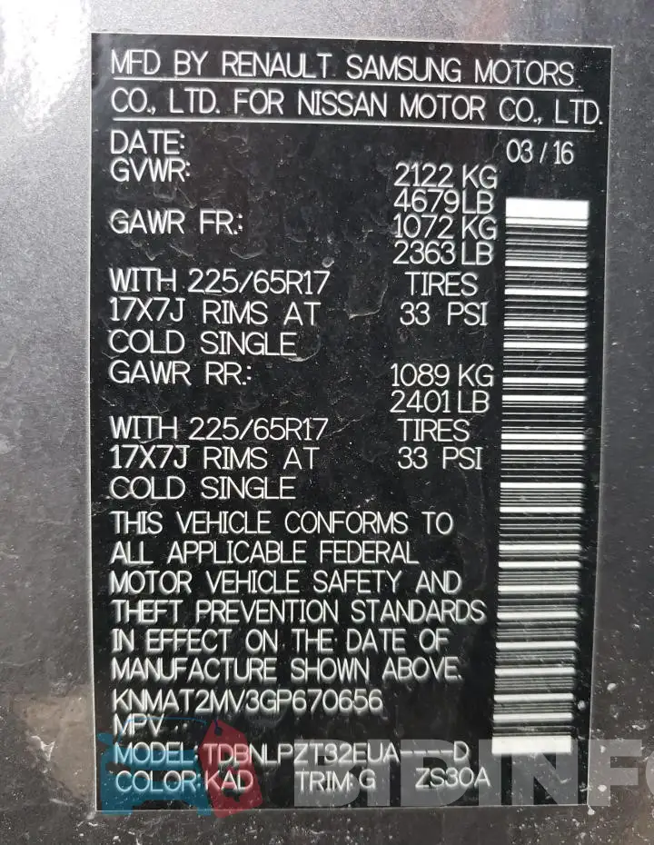 KNMAT2MV3GP670656 Photo# 13