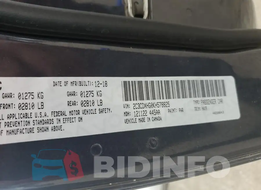 2C3CDXHG0KH578825 Photo# 12