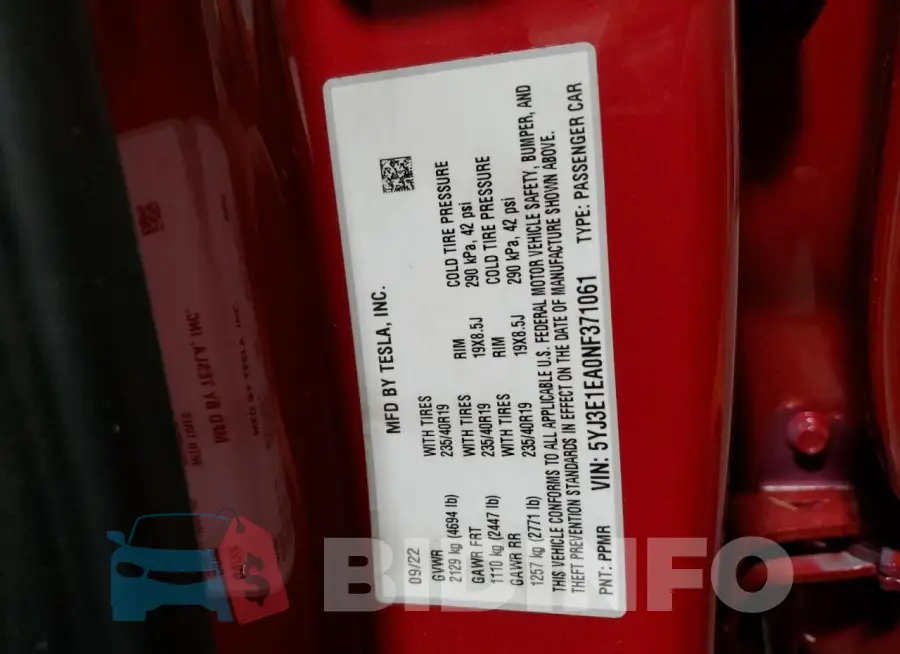 5YJ3E1EA0NF371061 Photo# 13