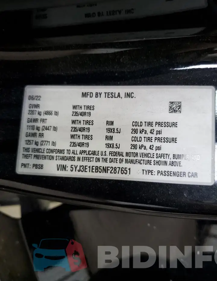 5YJ3E1EB5NF287651 Photo# 13