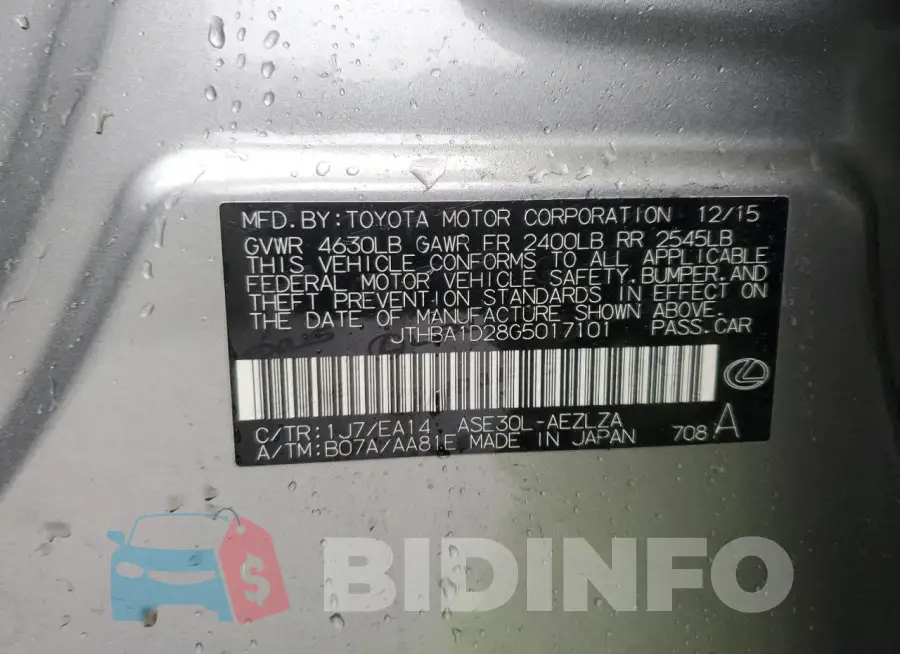 JTHBA1D28G5017101 Photo# 12