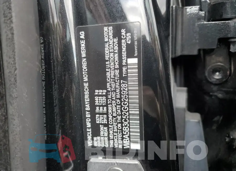 WBA5B3C52GG259287 Photo# 12