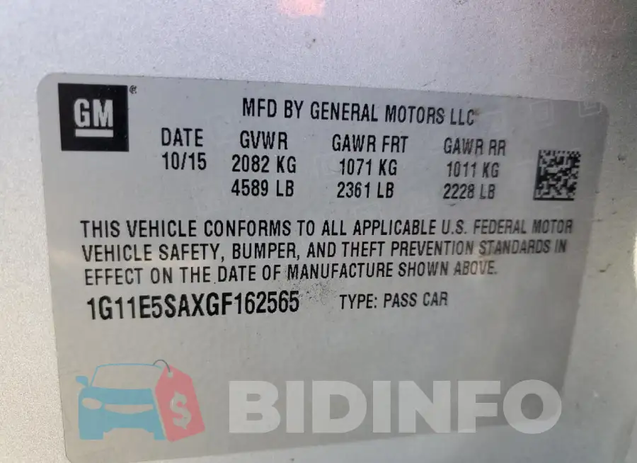 1G11E5SAXGF162565 Photo# 12