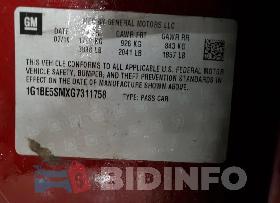 1G1BE5SMXG7311758 Photo# 13