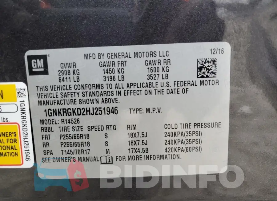 1GNKRGKD2HJ251946 Photo# 13