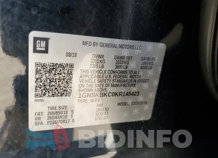1GNSKBKC0KR145423 Photo# 13