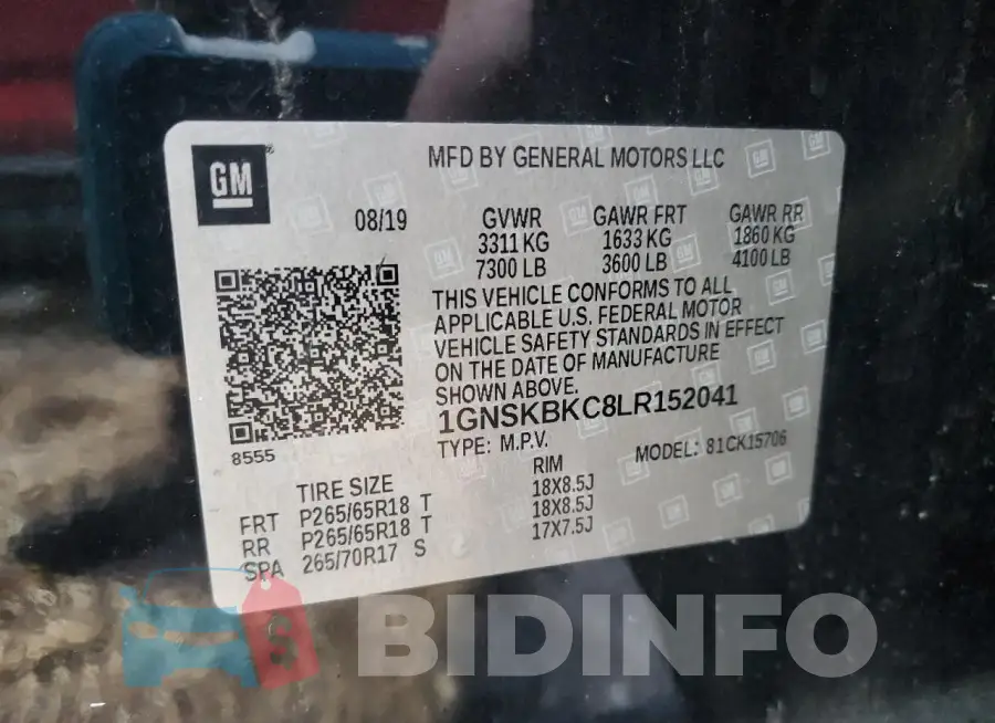 1GNSKBKC8LR152041 Photo# 13