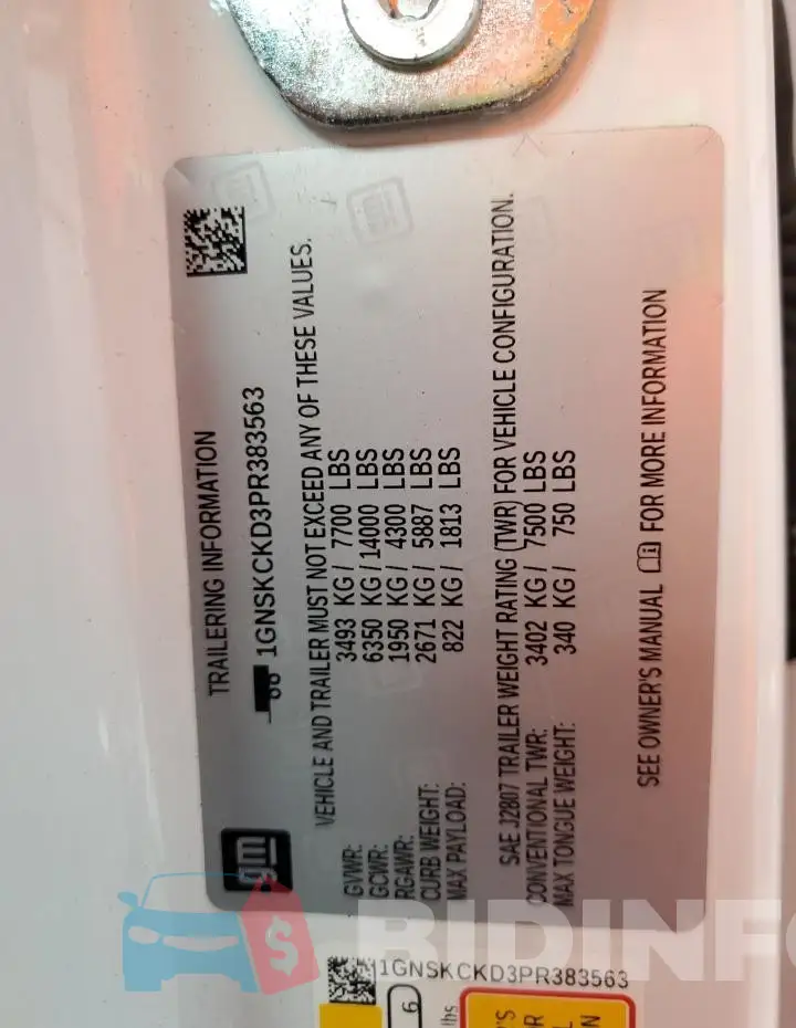 1GNSKCKD3PR383563 Photo# 13