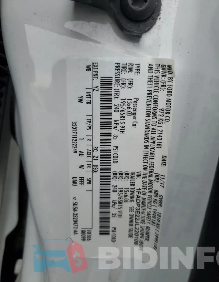 1FADP3E22JL220108 Photo# 12
