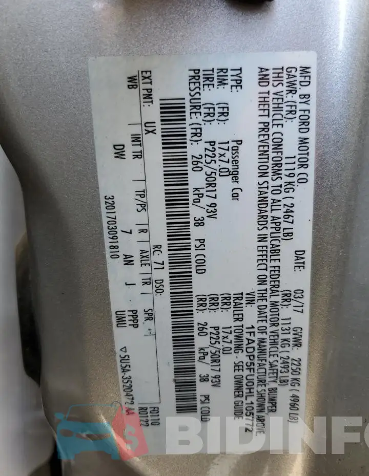 1FADP5FU0HL105772 Photo# 13