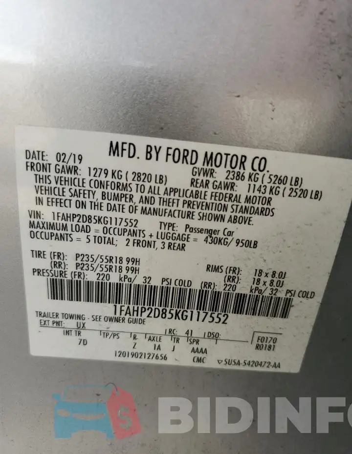 1FAHP2D85KG117552 Photo# 12